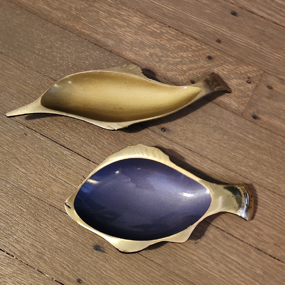 Brass Gold Dolphin and Blue Fish-Shaped Decorative Dishes Trinket